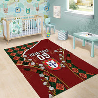 Custom Portugal Football Area Rug Floral Gold Carnation Crest Pattern Gold Accents