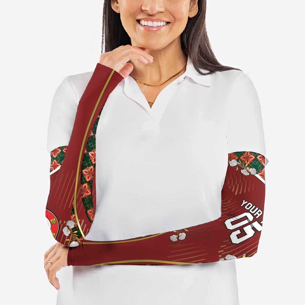 Custom Portugal Football Arm Sleeves Floral Gold Carnation Crest Pattern Gold Accents
