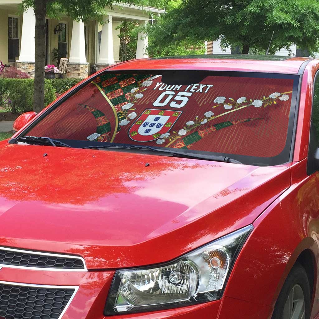 Custom Portugal Football Auto Sun Shade Floral Gold Carnation Crest Pattern Gold Accents