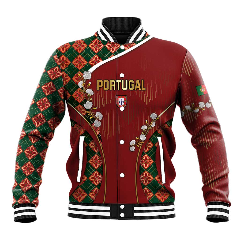 Custom Portugal Football Baseball Jacket Floral Gold Carnation Crest Pattern Gold Accents
