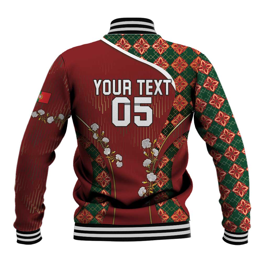 Custom Portugal Football Baseball Jacket Floral Gold Carnation Crest Pattern Gold Accents