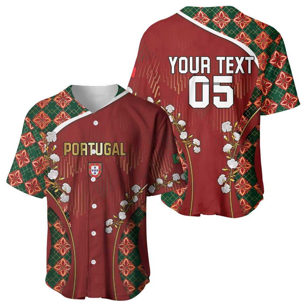 Custom Portugal Football Baseball Jersey Floral Gold Carnation Crest Pattern Gold Accents