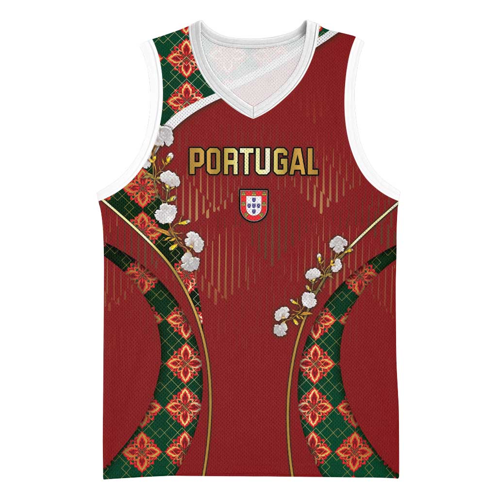 Custom Portugal Football Basketball Jersey Floral Gold Carnation Crest Pattern Gold Accents