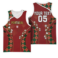 Custom Portugal Football Basketball Jersey Floral Gold Carnation Crest Pattern Gold Accents