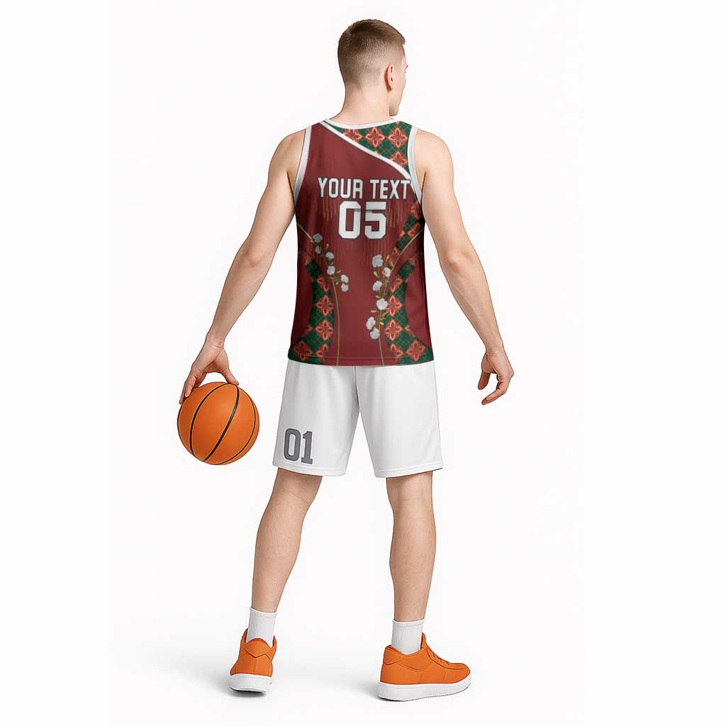 Custom Portugal Football Basketball Jersey Floral Gold Carnation Crest Pattern Gold Accents