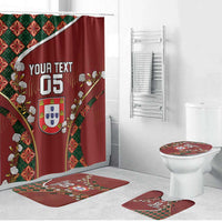 Custom Portugal Football Bathroom Set Floral Gold Carnation Crest Pattern Gold Accents