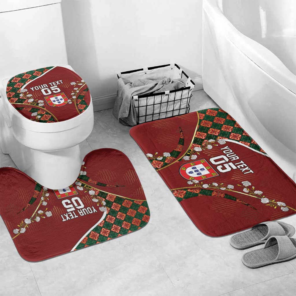 Custom Portugal Football Bathroom Set Floral Gold Carnation Crest Pattern Gold Accents