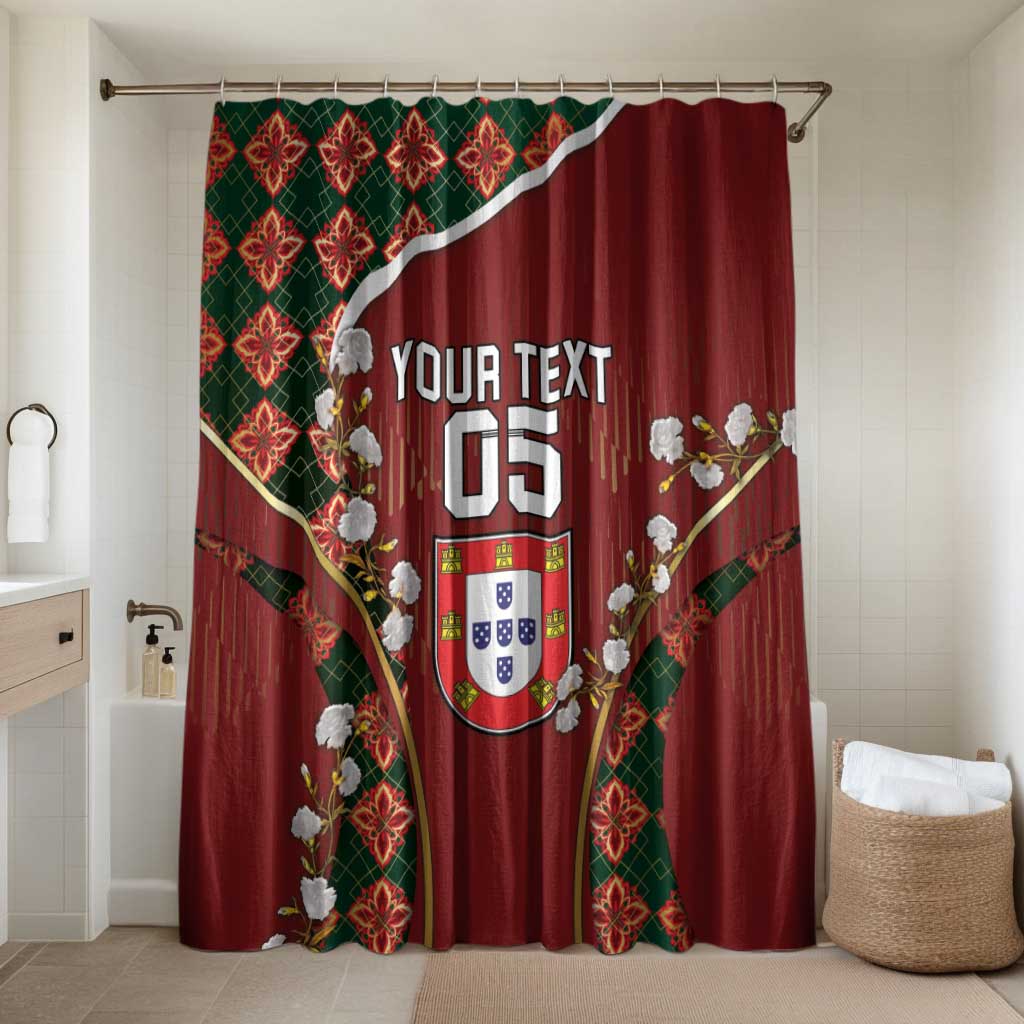 Custom Portugal Football Bathroom Set Floral Gold Carnation Crest Pattern Gold Accents