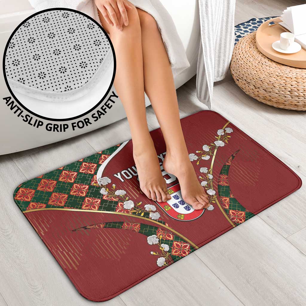 Custom Portugal Football Bathroom Set Floral Gold Carnation Crest Pattern Gold Accents