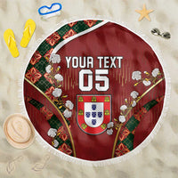 Custom Portugal Football Beach Blanket Floral Gold Carnation Crest Pattern Gold Accents