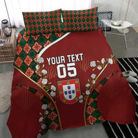 Custom Portugal Football Bedding Set Floral Gold Carnation Crest Pattern Gold Accents