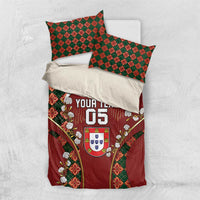 Custom Portugal Football Bedding Set Floral Gold Carnation Crest Pattern Gold Accents