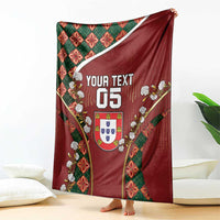 Custom Portugal Football Blanket Floral Gold Carnation Crest Pattern Gold Accents