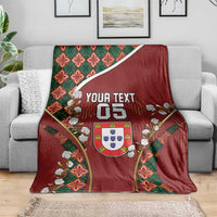 Custom Portugal Football Blanket Floral Gold Carnation Crest Pattern Gold Accents