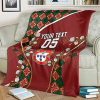 Custom Portugal Football Blanket Floral Gold Carnation Crest Pattern Gold Accents