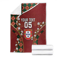 Custom Portugal Football Blanket Floral Gold Carnation Crest Pattern Gold Accents