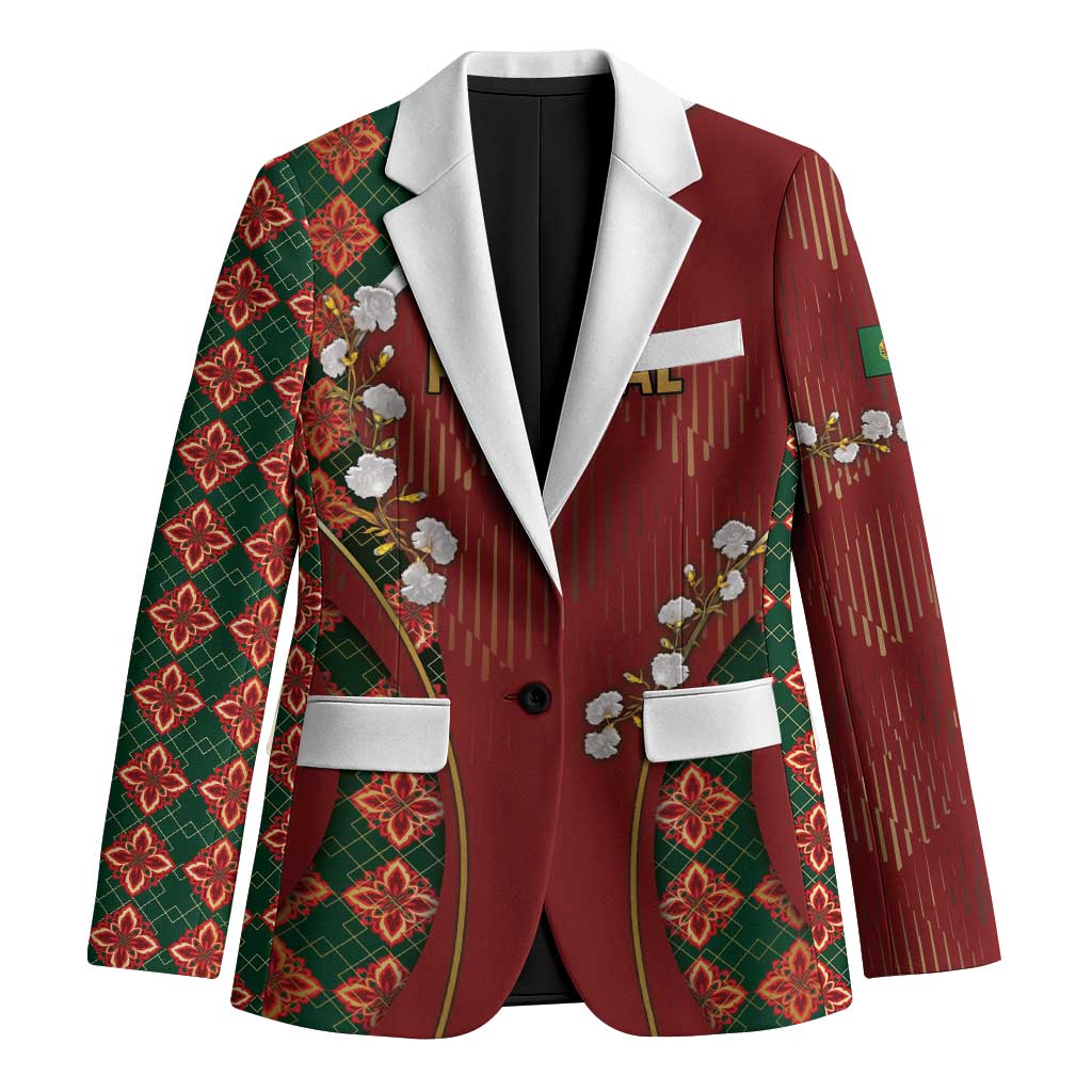 Custom Portugal Football Blazer Floral Gold Carnation Crest Pattern Gold Accents