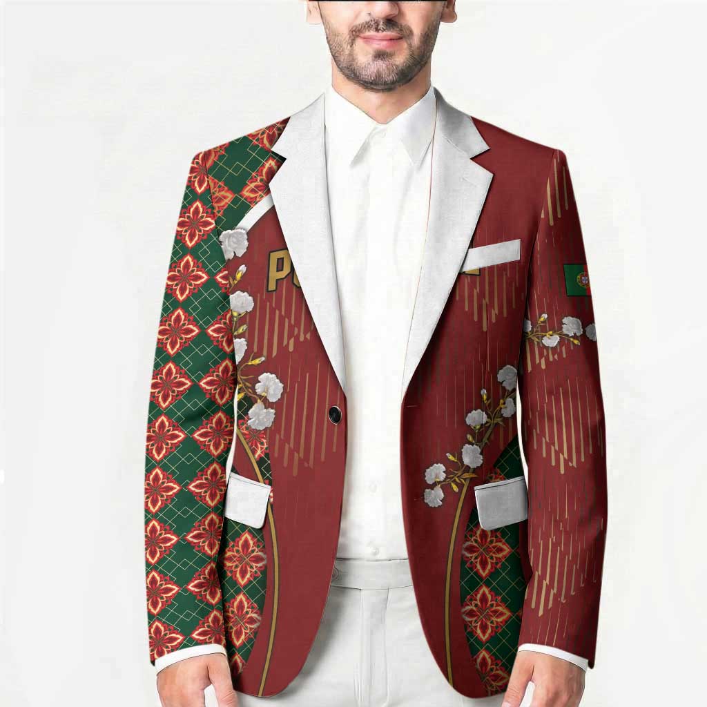 Custom Portugal Football Blazer Floral Gold Carnation Crest Pattern Gold Accents