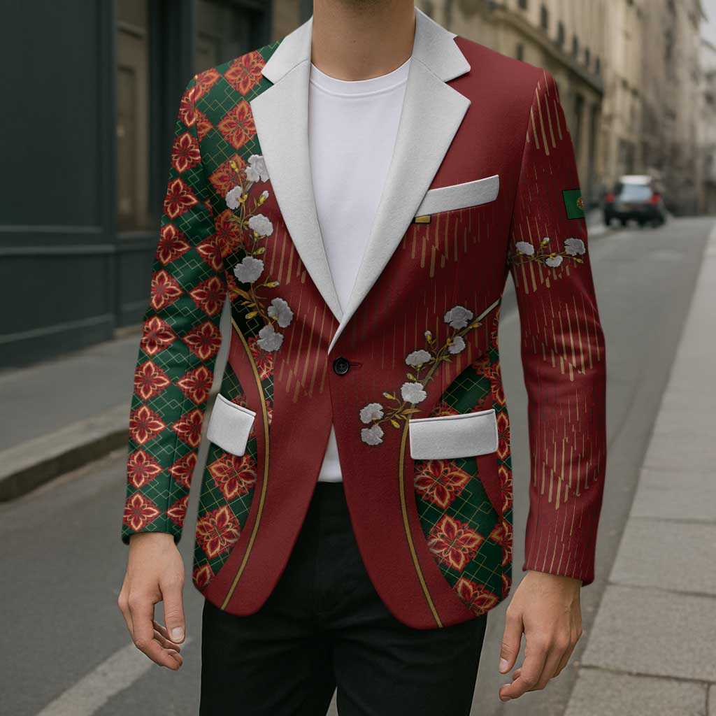 Custom Portugal Football Blazer Floral Gold Carnation Crest Pattern Gold Accents