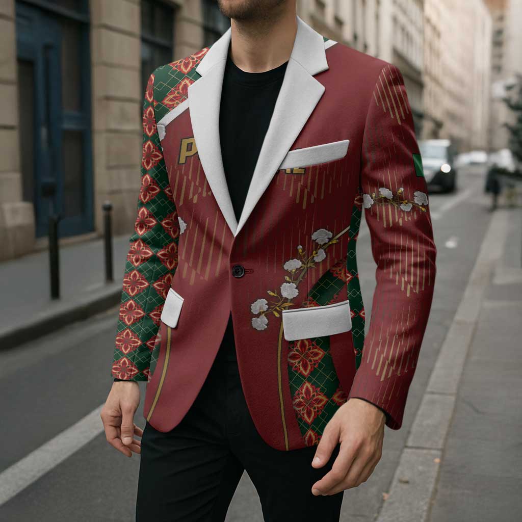 Custom Portugal Football Blazer Floral Gold Carnation Crest Pattern Gold Accents