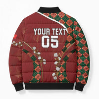 Custom Portugal Football Bomber Puffer Jacket Floral Gold Carnation Crest Pattern Gold Accents
