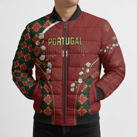 Custom Portugal Football Bomber Puffer Jacket Floral Gold Carnation Crest Pattern Gold Accents