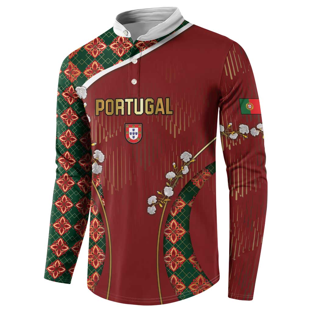 Custom Portugal Football Button Sweatshirt Floral Gold Carnation Crest Pattern Gold Accents
