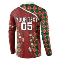 Custom Portugal Football Button Sweatshirt Floral Gold Carnation Crest Pattern Gold Accents