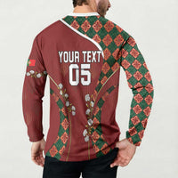 Custom Portugal Football Button Sweatshirt Floral Gold Carnation Crest Pattern Gold Accents