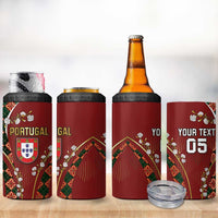 Custom Portugal Football 4 in 1 Can Cooler Tumbler Floral Gold Carnation Crest Pattern Gold Accents