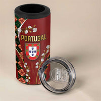 Custom Portugal Football 4 in 1 Can Cooler Tumbler Floral Gold Carnation Crest Pattern Gold Accents