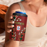 Custom Portugal Football 4 in 1 Can Cooler Tumbler Floral Gold Carnation Crest Pattern Gold Accents