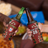 Custom Portugal Football 4 in 1 Can Cooler Tumbler Floral Gold Carnation Crest Pattern Gold Accents