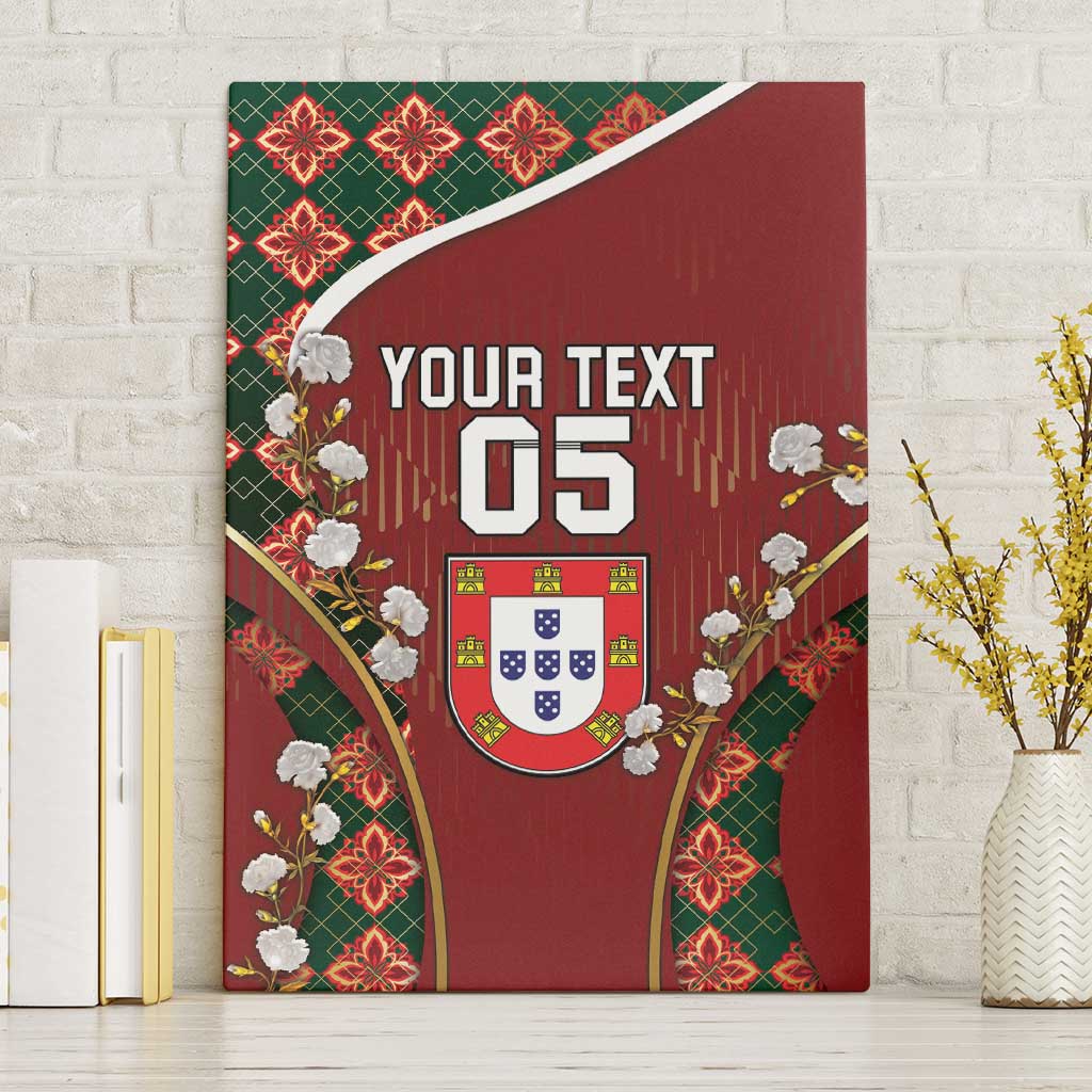 Custom Portugal Football Canvas Wall Art Floral Gold Carnation Crest Pattern Gold Accents