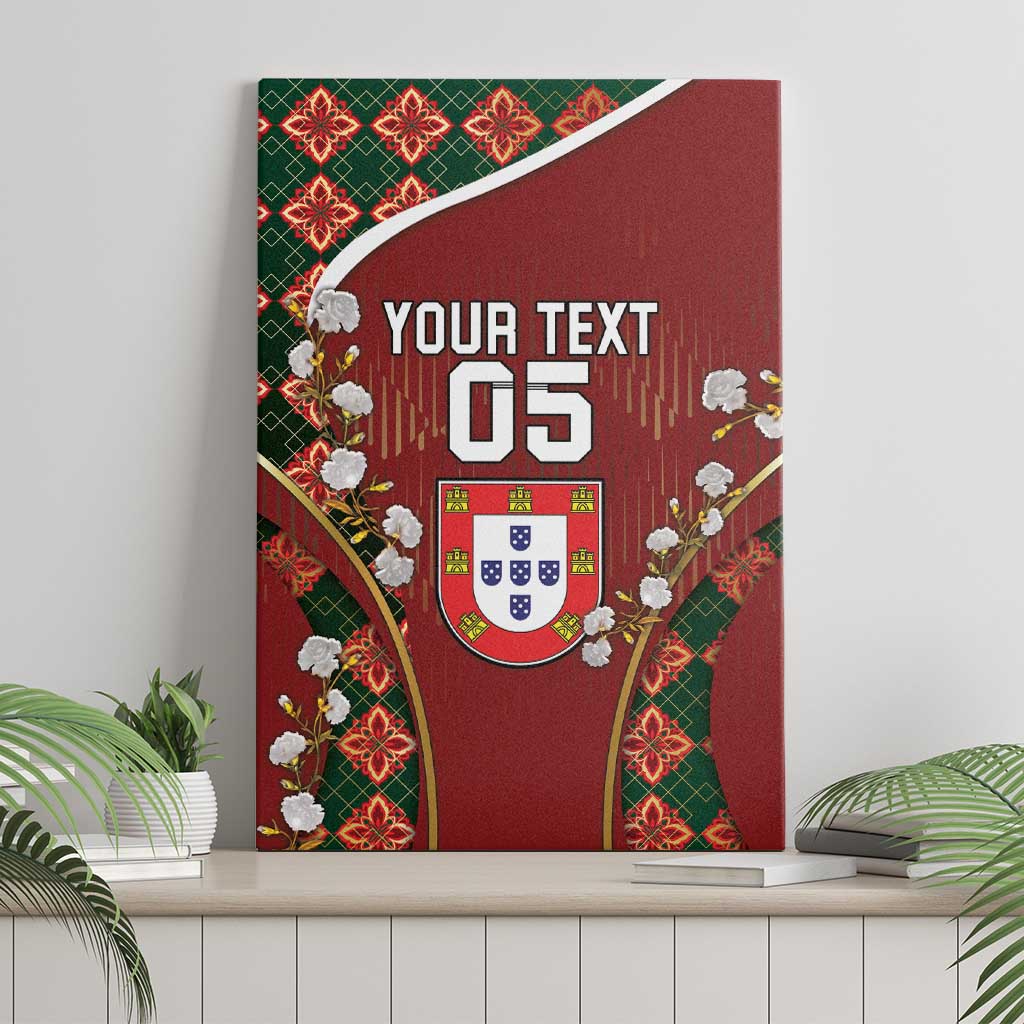 Custom Portugal Football Canvas Wall Art Floral Gold Carnation Crest Pattern Gold Accents