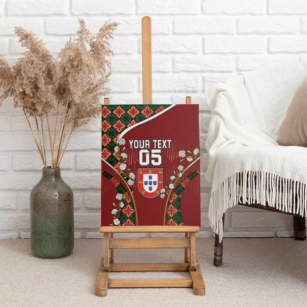 Custom Portugal Football Canvas Wall Art Floral Gold Carnation Crest Pattern Gold Accents
