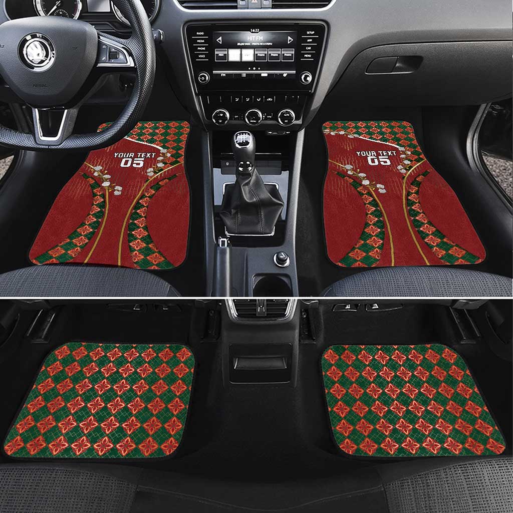 Custom Portugal Football Car Mats Floral Gold Carnation Crest Pattern Gold Accents