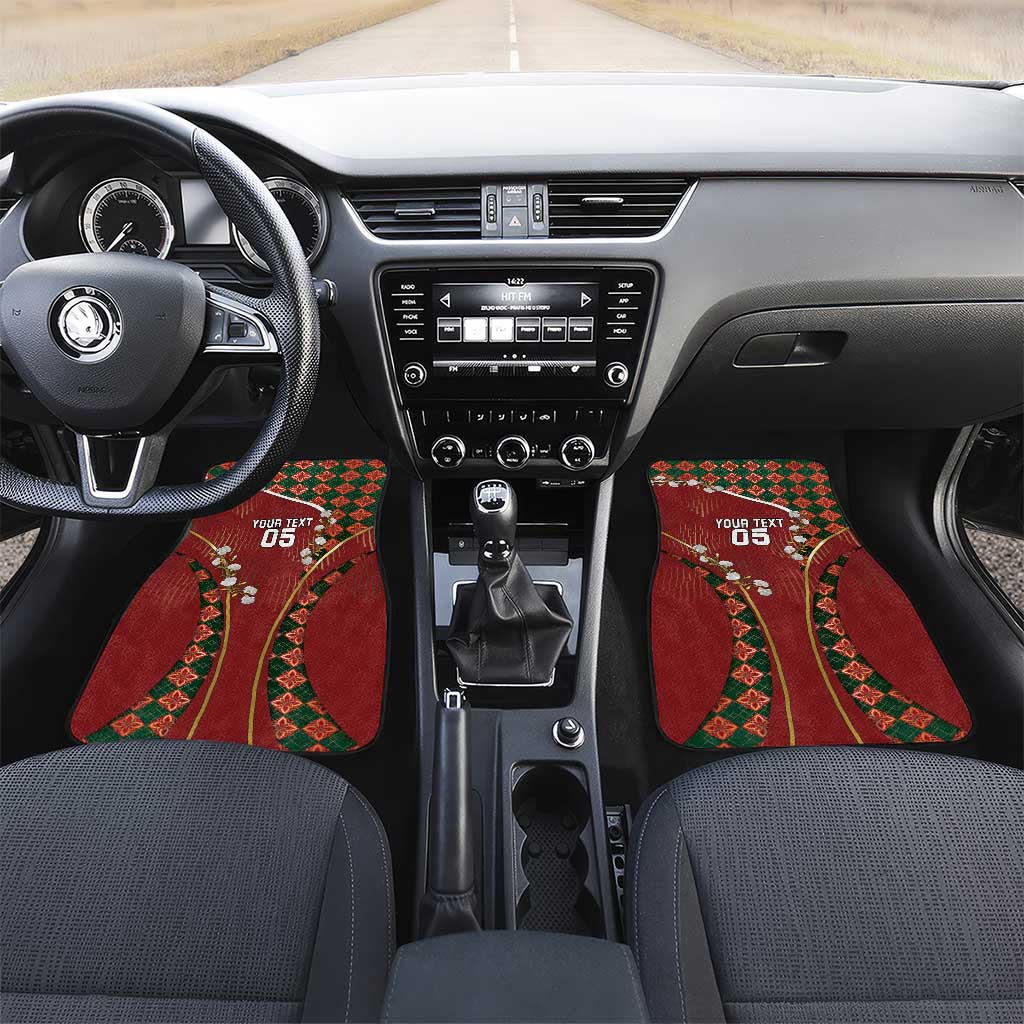 Custom Portugal Football Car Mats Floral Gold Carnation Crest Pattern Gold Accents