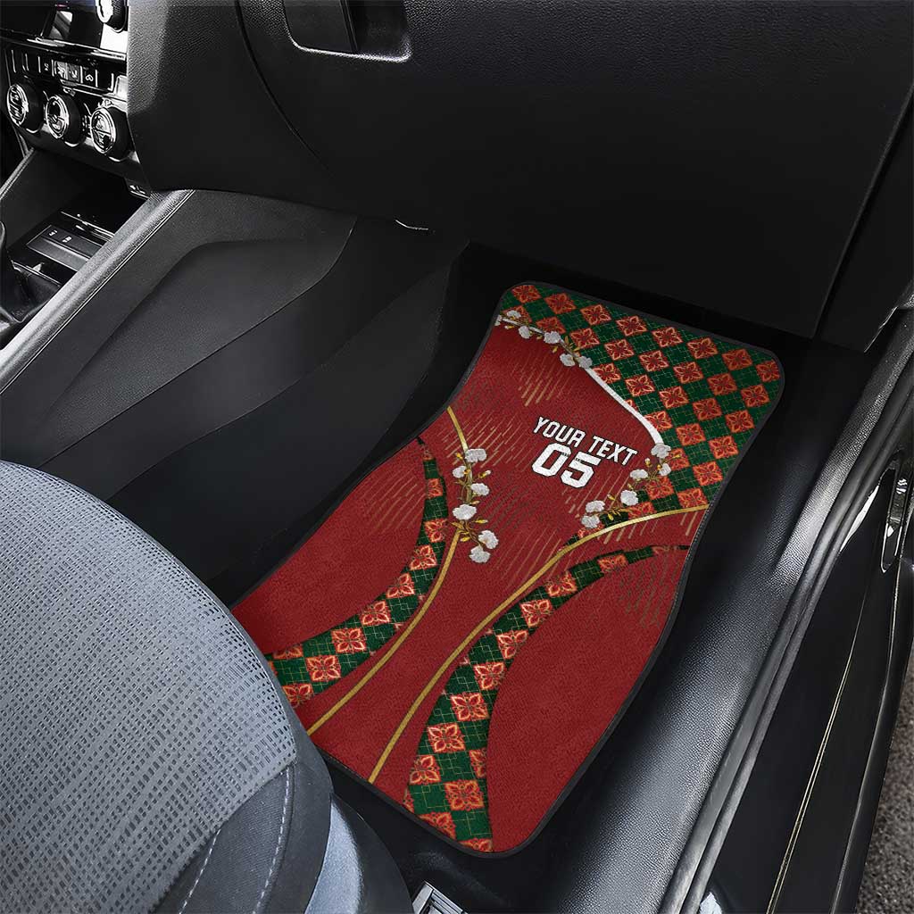 Custom Portugal Football Car Mats Floral Gold Carnation Crest Pattern Gold Accents