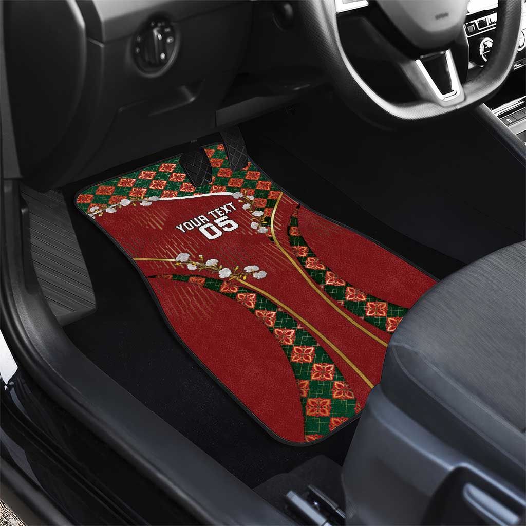 Custom Portugal Football Car Mats Floral Gold Carnation Crest Pattern Gold Accents