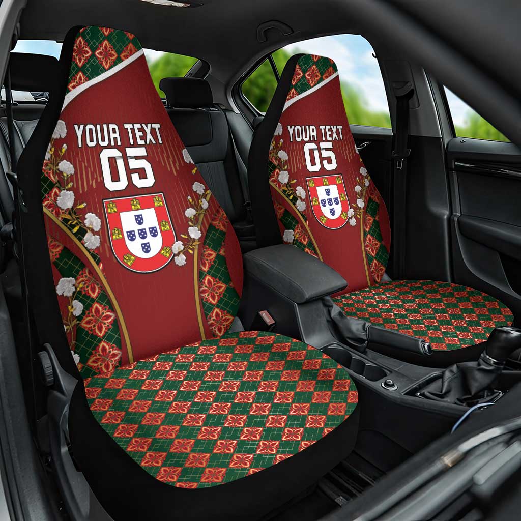 Custom Portugal Football Car Seat Cover Floral Gold Carnation Crest Pattern Gold Accents