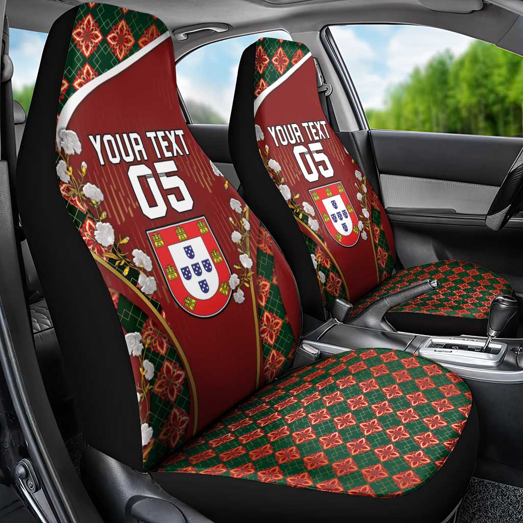 Custom Portugal Football Car Seat Cover Floral Gold Carnation Crest Pattern Gold Accents