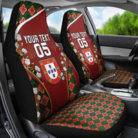 Custom Portugal Football Car Seat Cover Floral Gold Carnation Crest Pattern Gold Accents
