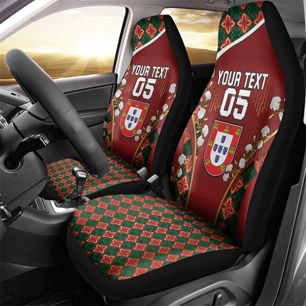 Custom Portugal Football Car Seat Cover Floral Gold Carnation Crest Pattern Gold Accents