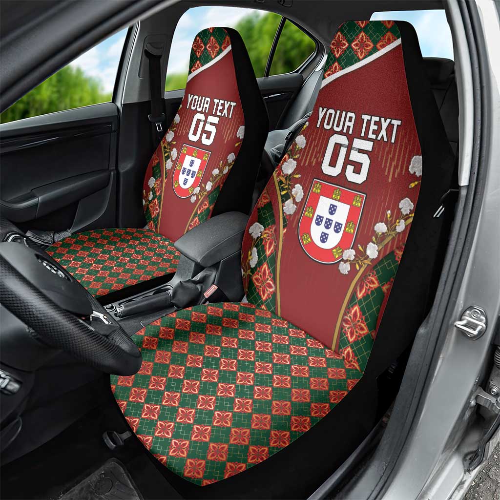 Custom Portugal Football Car Seat Cover Floral Gold Carnation Crest Pattern Gold Accents