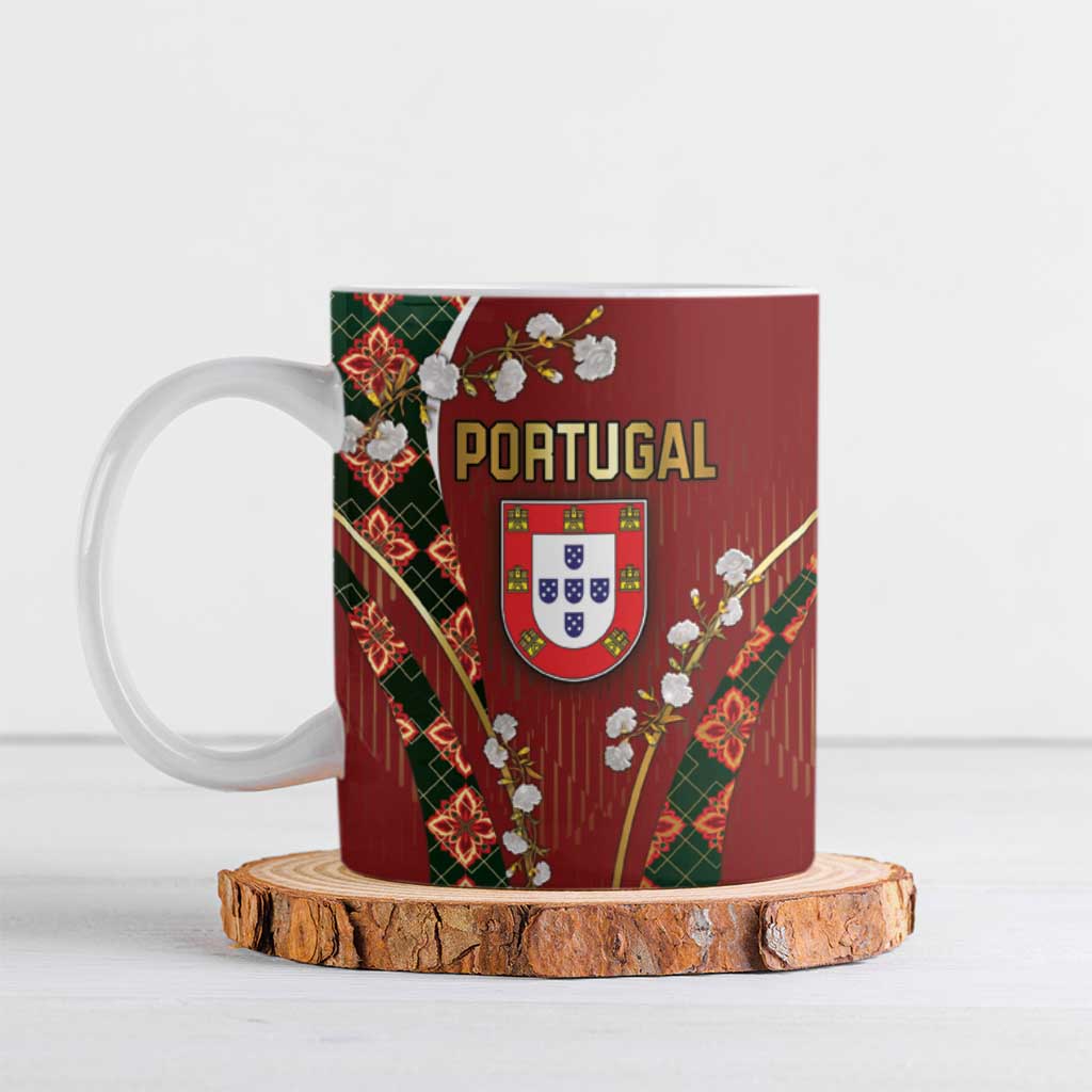 Custom Portugal Football Ceramic Mug Floral Gold Carnation Crest Pattern Gold Accents