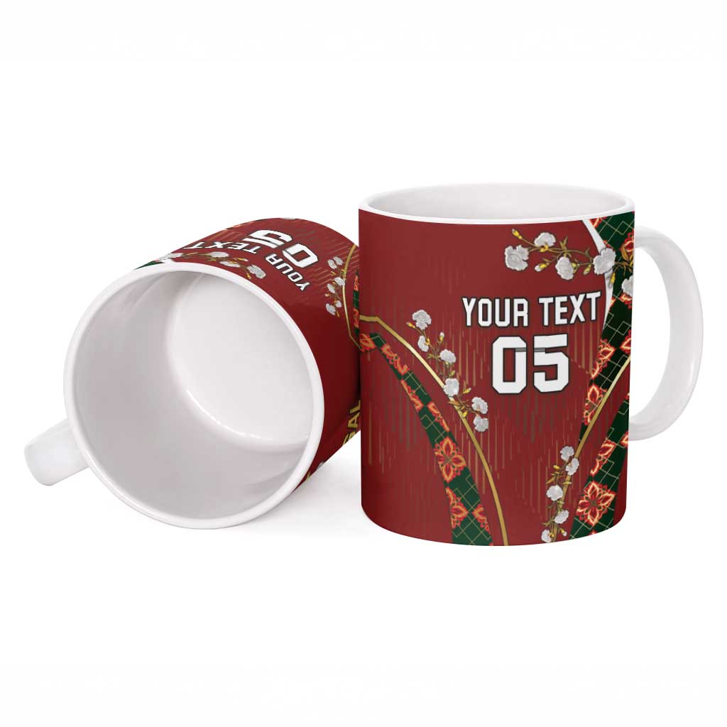 Custom Portugal Football Ceramic Mug Floral Gold Carnation Crest Pattern Gold Accents
