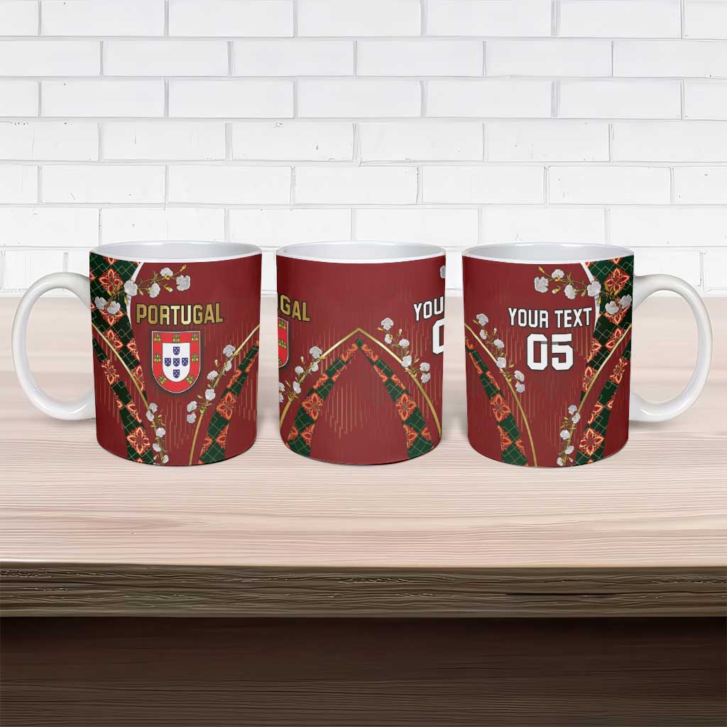 Custom Portugal Football Ceramic Mug Floral Gold Carnation Crest Pattern Gold Accents