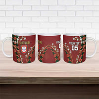 Custom Portugal Football Ceramic Mug Floral Gold Carnation Crest Pattern Gold Accents