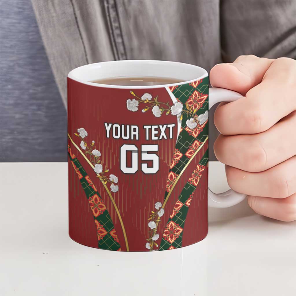 Custom Portugal Football Ceramic Mug Floral Gold Carnation Crest Pattern Gold Accents
